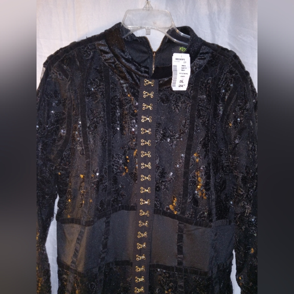 Vintage Xtaran dress mesh,velvet, sequins w/ lace.corset waist classy sheek XL - Picture 3 of 14
